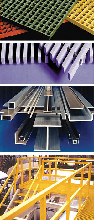 Pultruded handrail, grating, and Structural shapes.